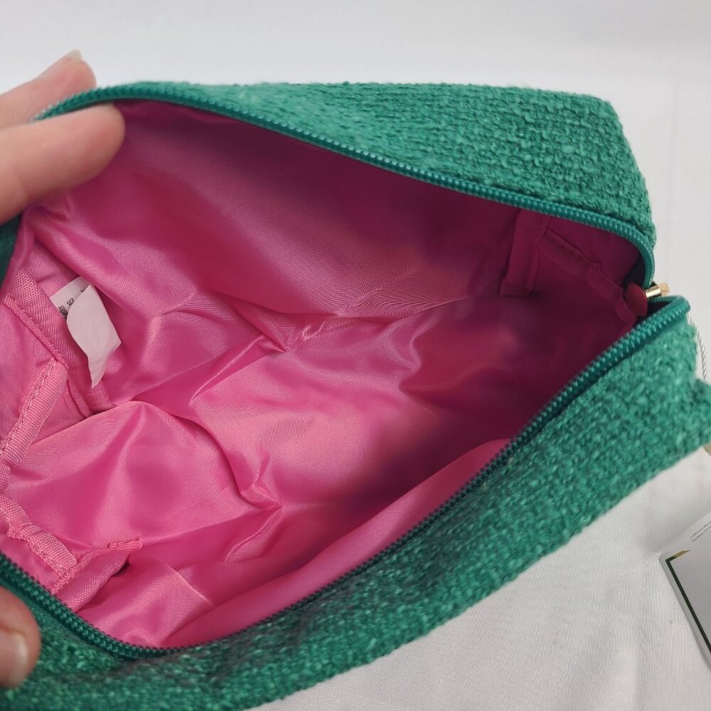 NWTShiraleah Mara Bow Small Green Zip Pouch With Pink Beaded Bow Design - Picture 7 of 7
